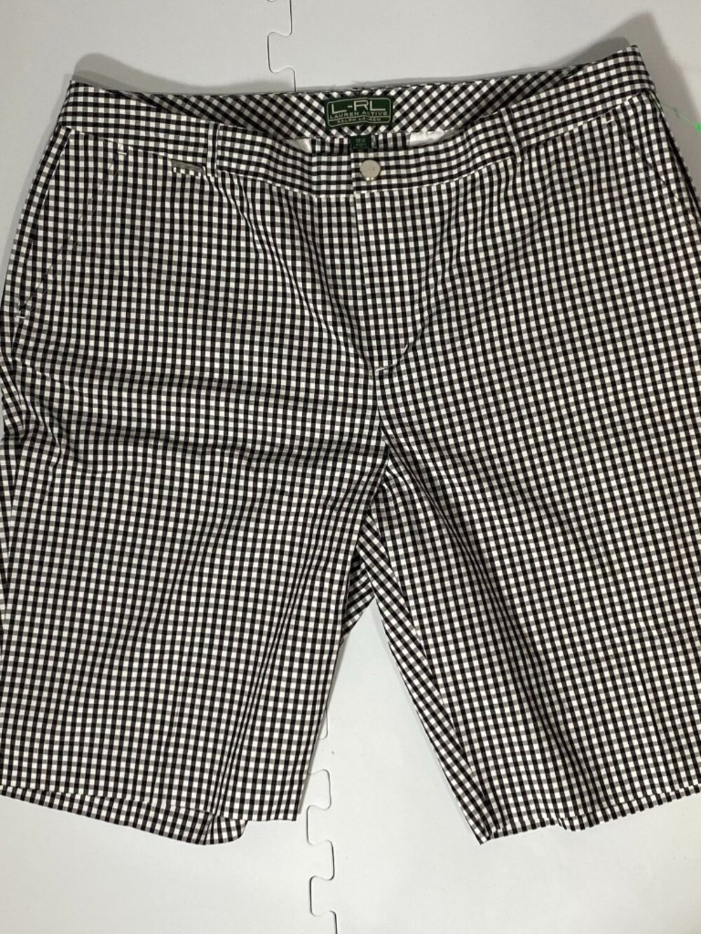 RALPH LAUREN Active Gingham Bermuda Shorts 18W Black White Cotton Stretch NWOT